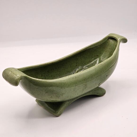 Vintage-Inspired Footed Studio Pottery Bowl - Art Deco Green Speckled Decor - Picture 2 of 9